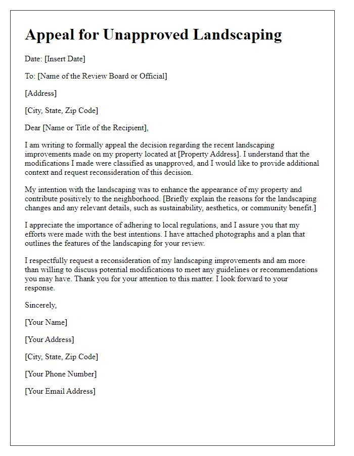 Letter template of unapproved landscaping appeal