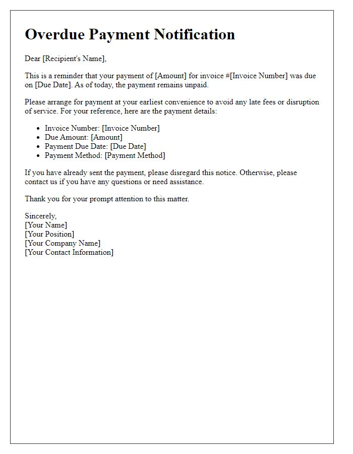 Letter template of overdue payment notification