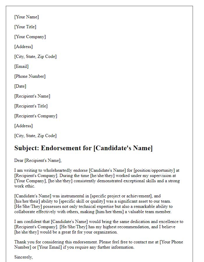 Letter template of endorsement from a former supervisor