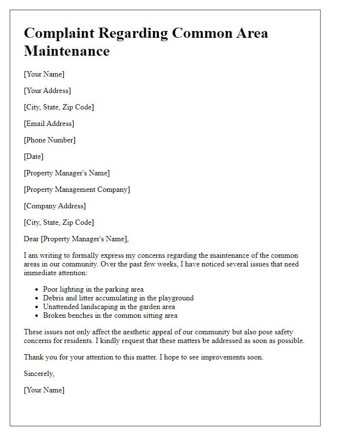 Letter template of common area maintenance complaint