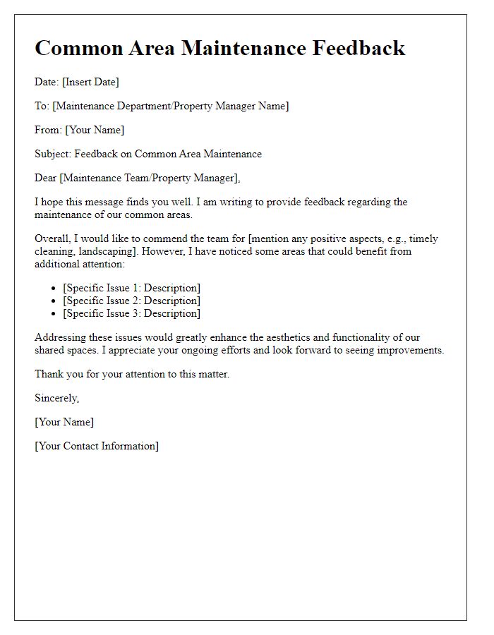 Letter template of common area maintenance feedback