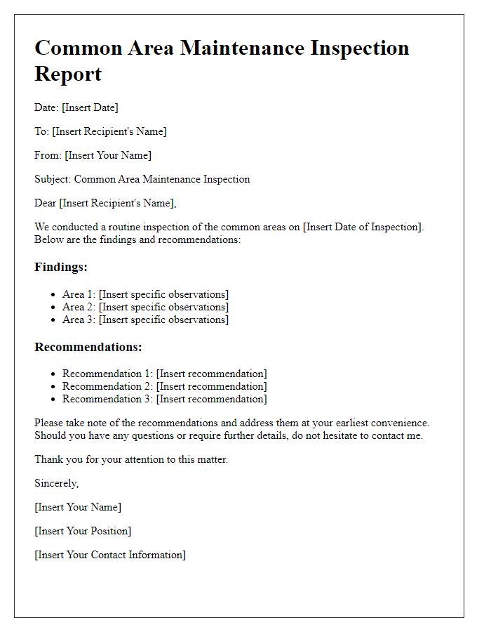 Letter template of common area maintenance inspection