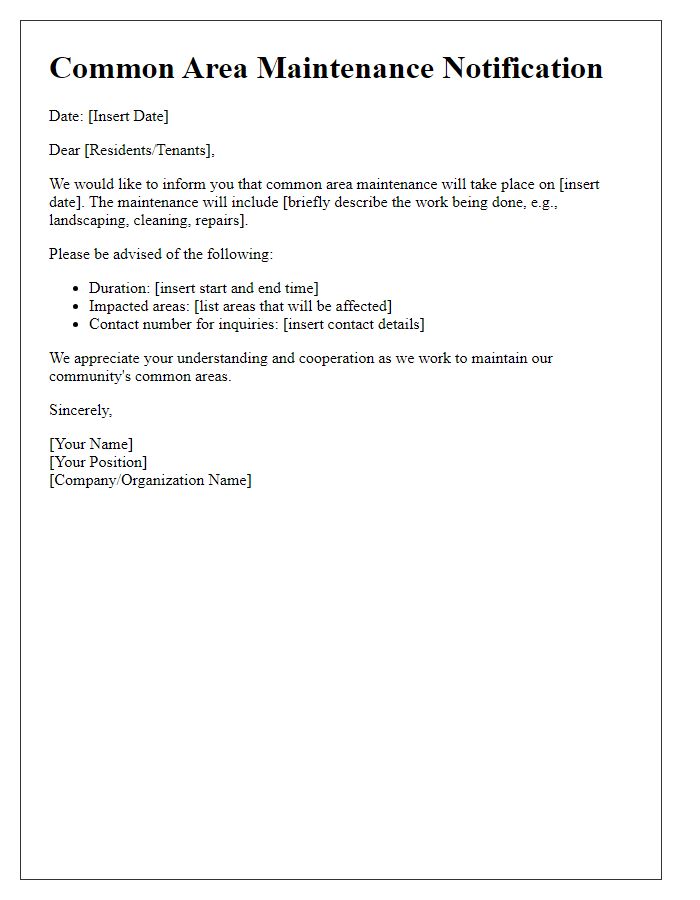 Letter template of common area maintenance notification