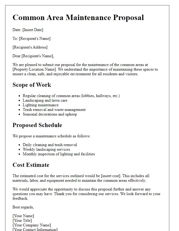 Letter template of common area maintenance proposal