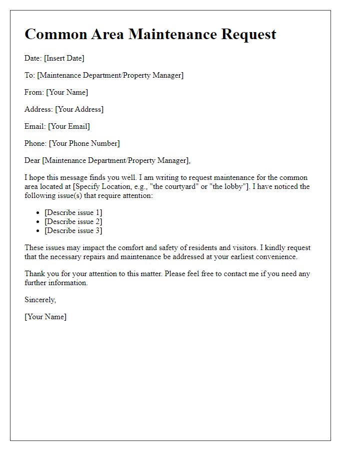 Letter template of common area maintenance request