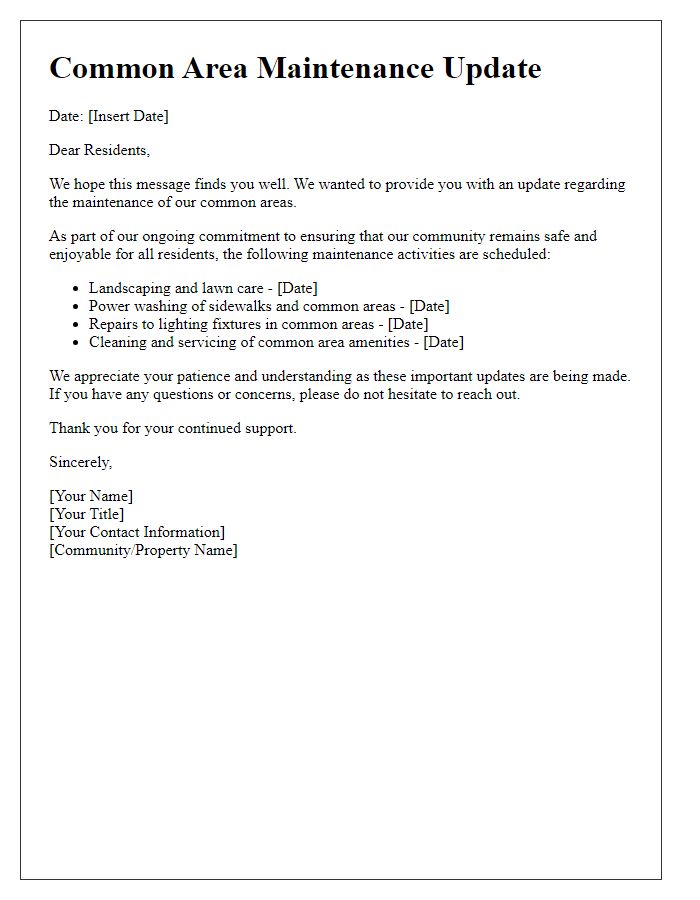 Letter template of common area maintenance update