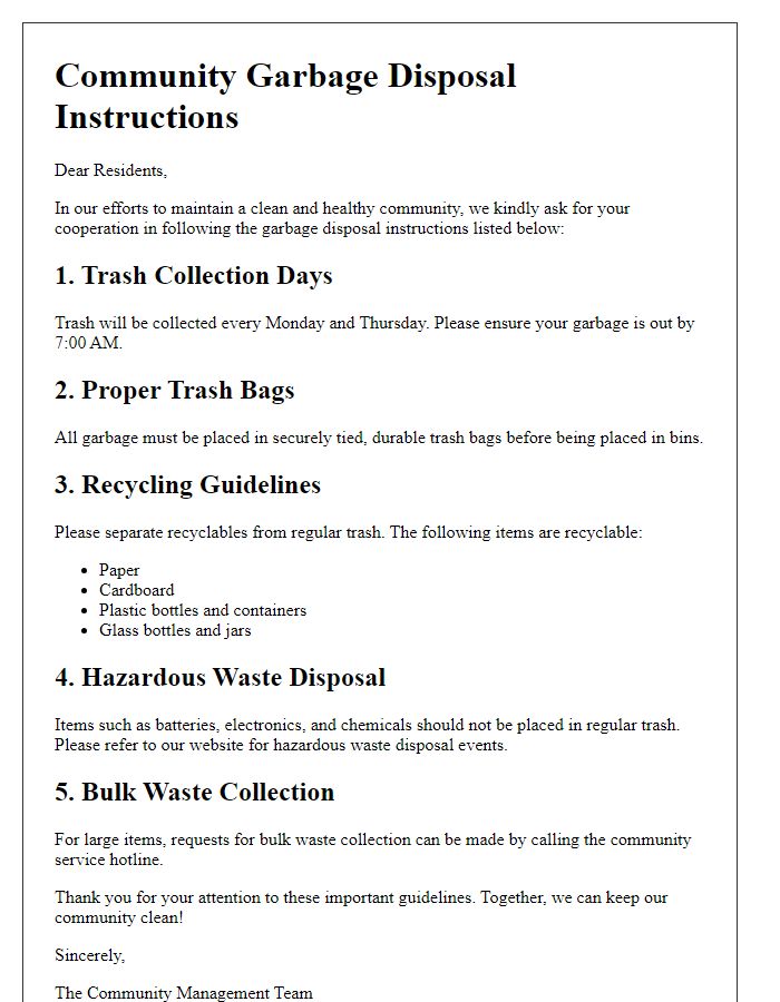 Letter template of community garbage disposal instructions