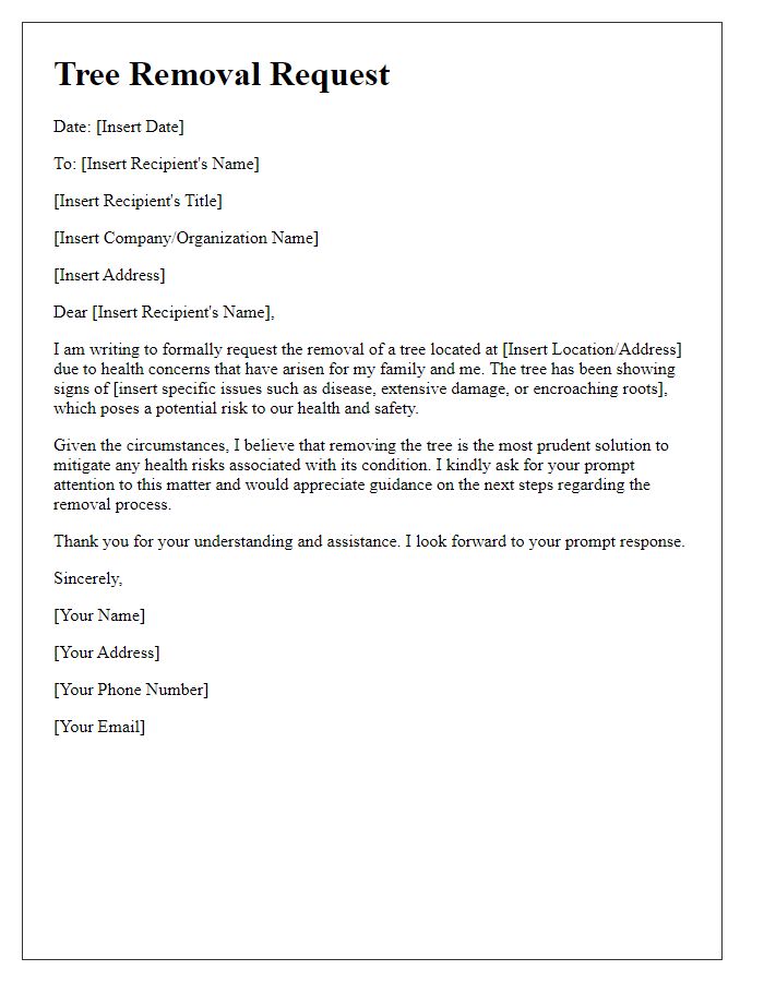 Letter template of tree removal request for health concerns.