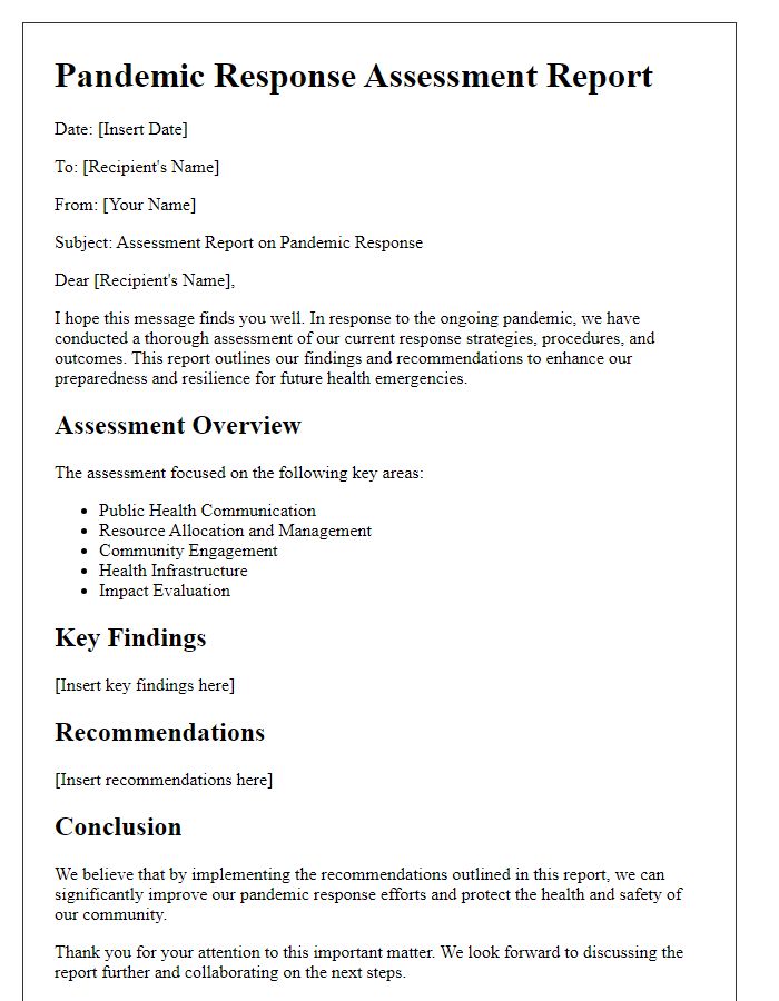 Letter template of pandemic response assessment report