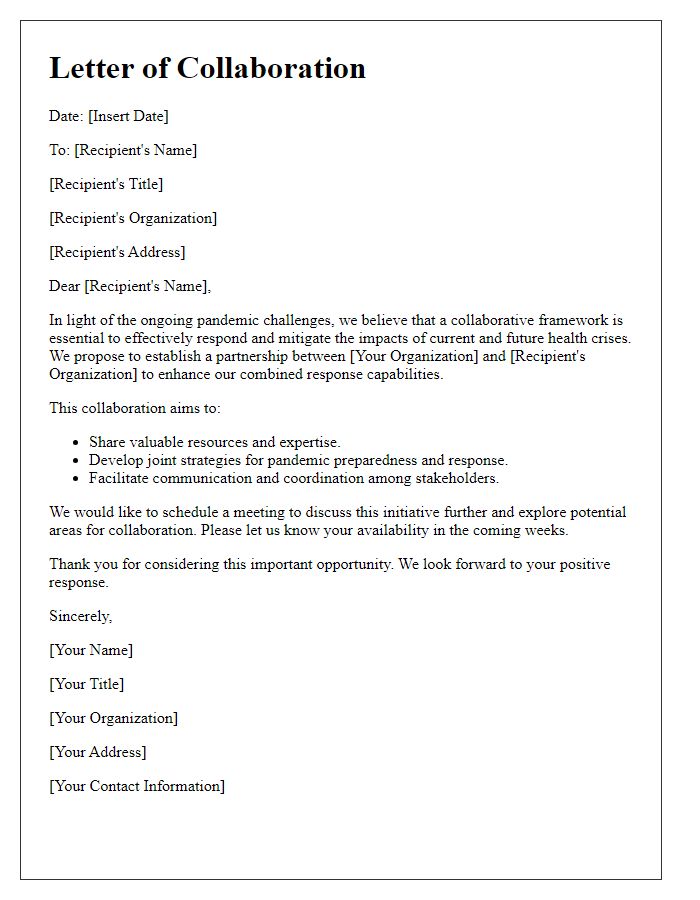 Letter template of pandemic response collaboration framework