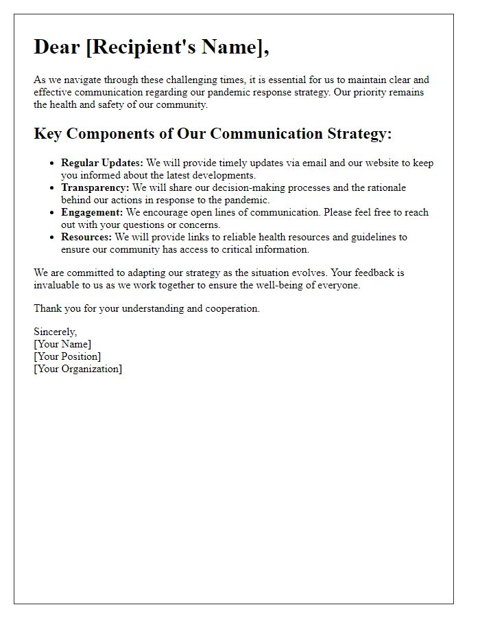 Letter template of pandemic response communication strategy