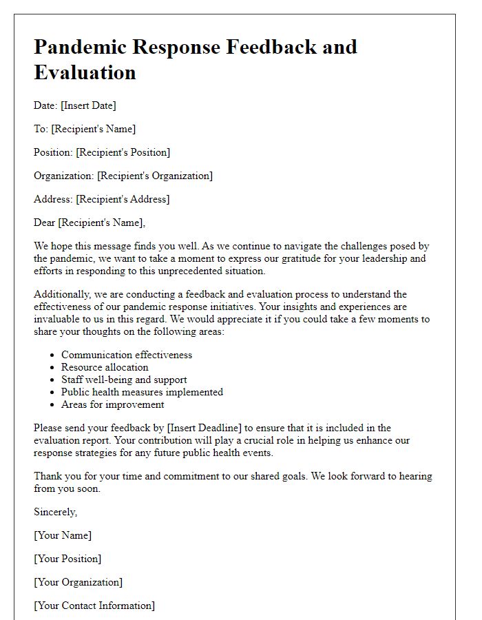 Letter template of pandemic response feedback and evaluation