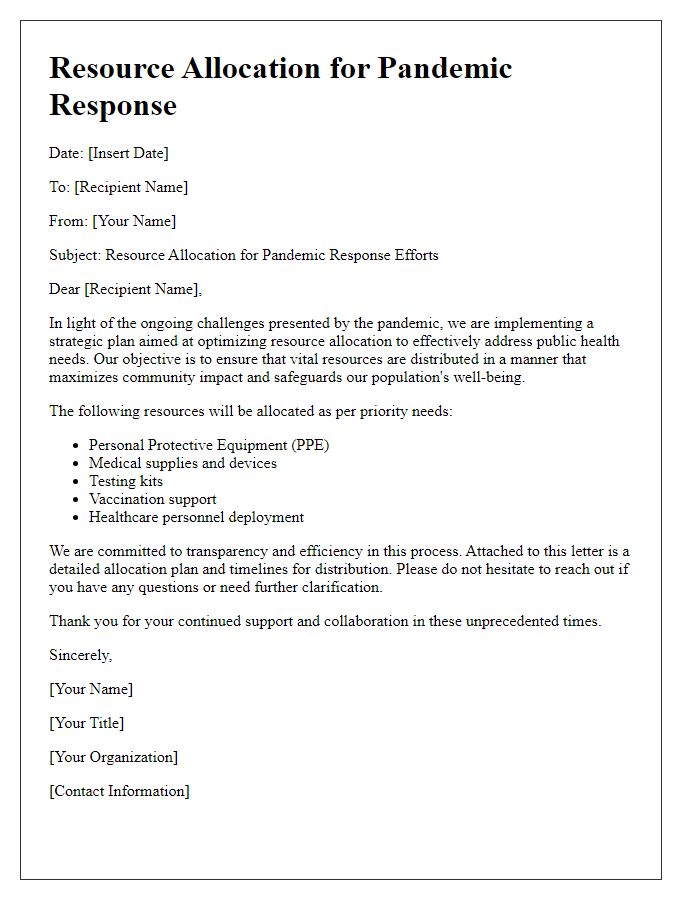 Letter template of pandemic response resource allocation