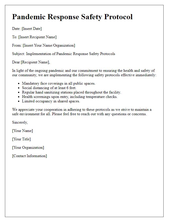 Letter template of pandemic response safety protocol