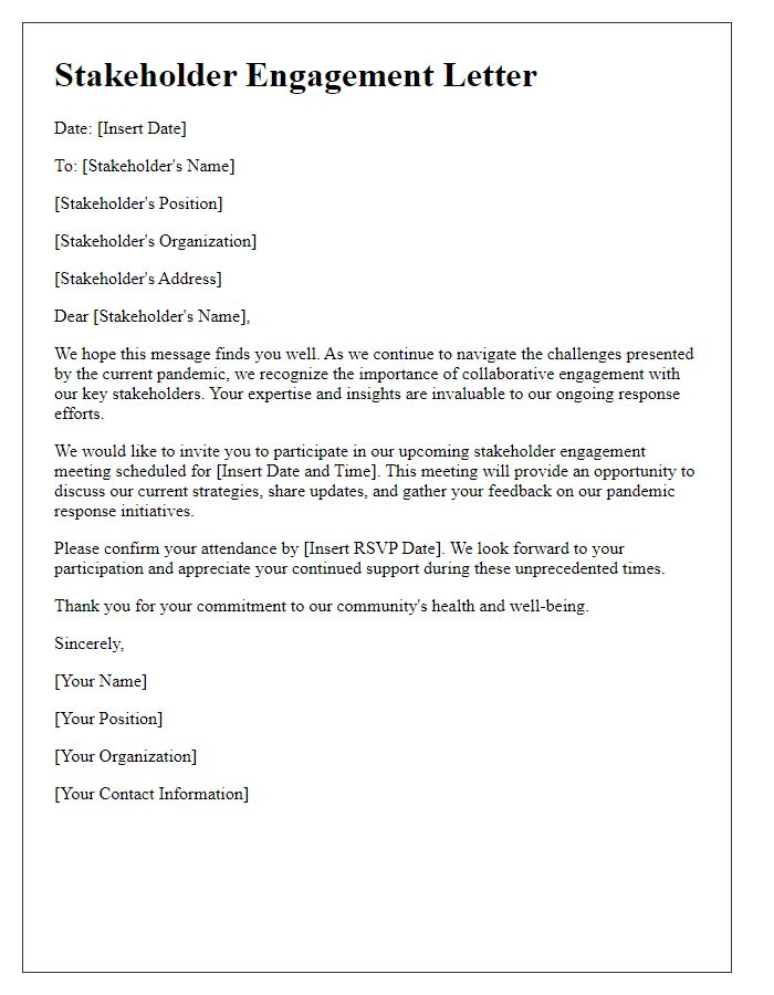 Letter template of pandemic response stakeholder engagement