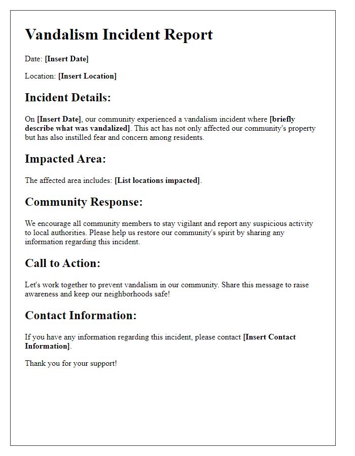 Letter template of vandalism incident report for social media awareness