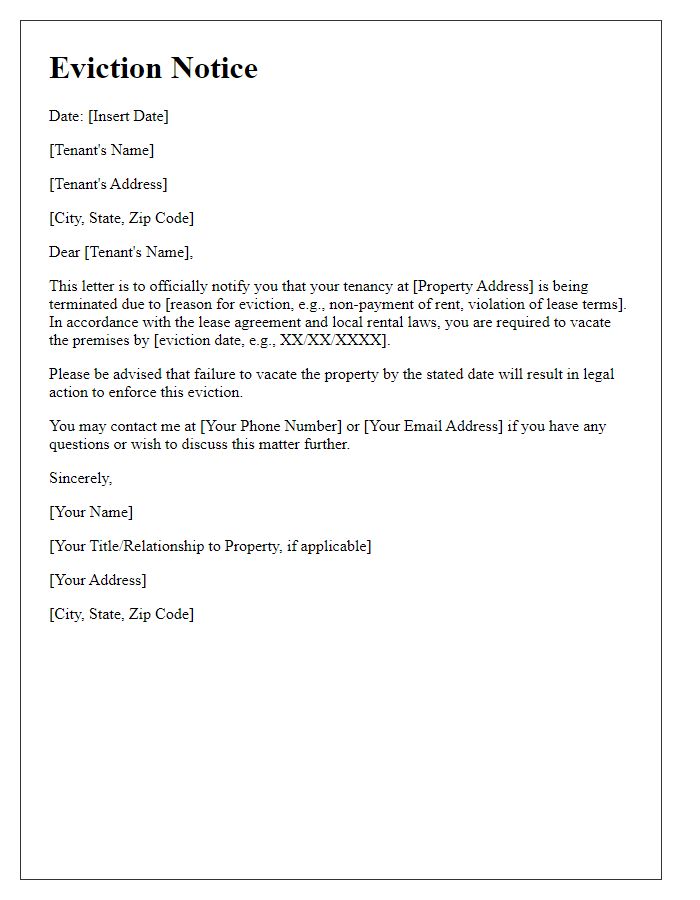 Letter template of rental property eviction processes