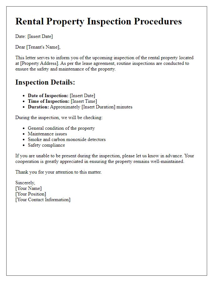 Letter template of rental property inspection procedures