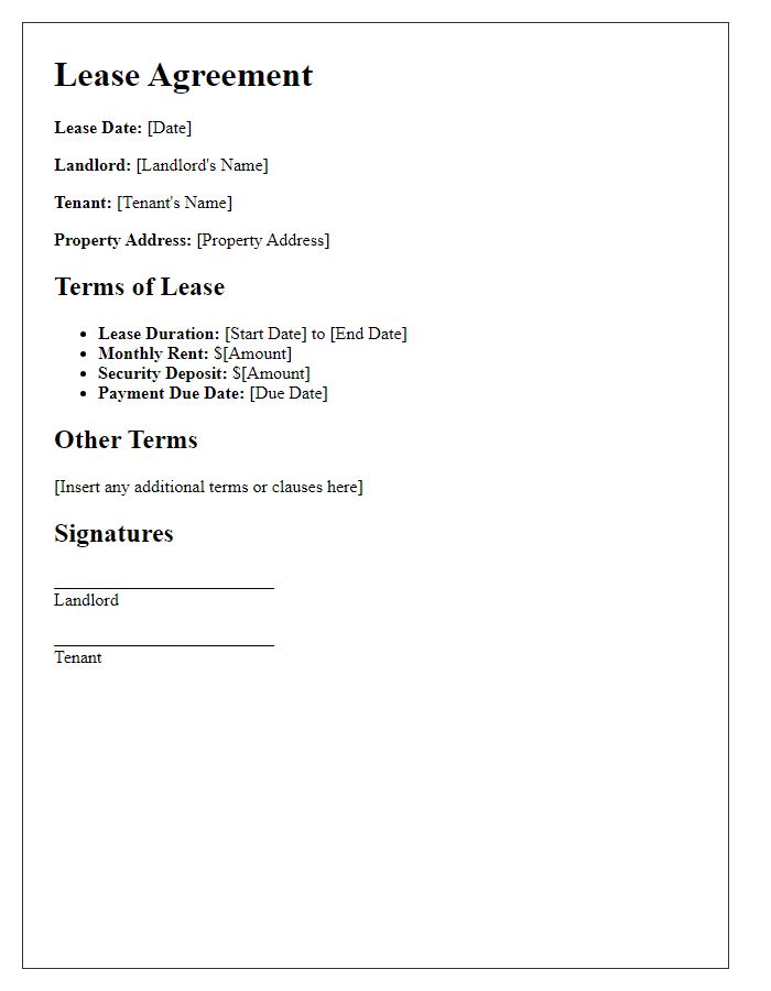 Letter template of rental property lease agreements