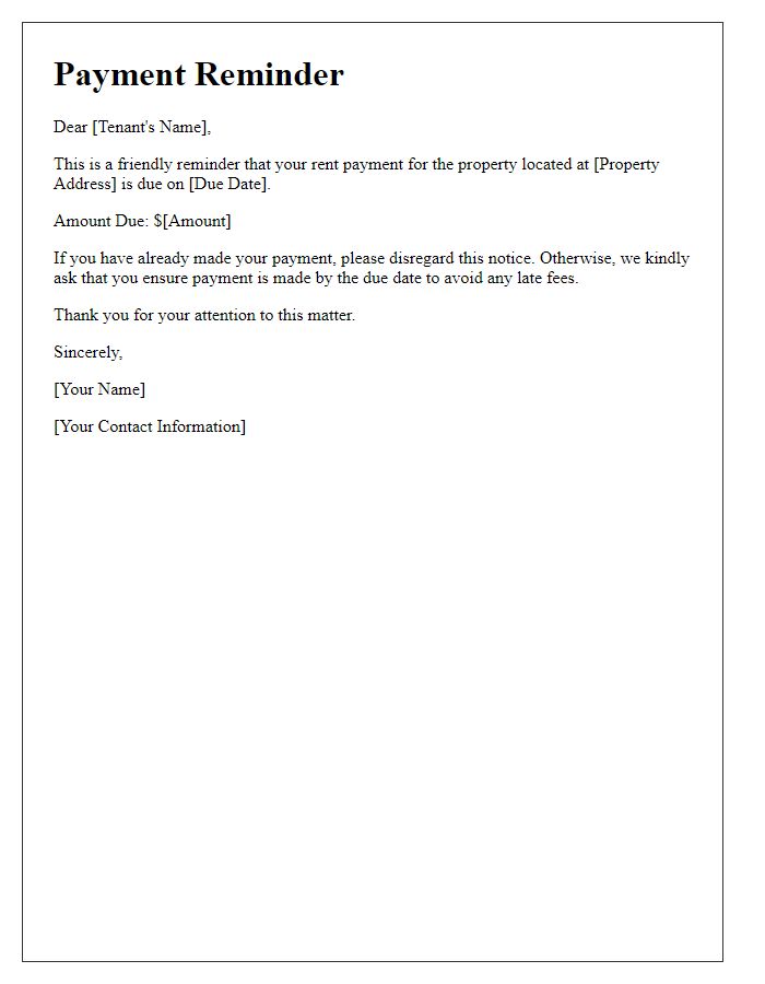 Letter template of rental property payment reminders