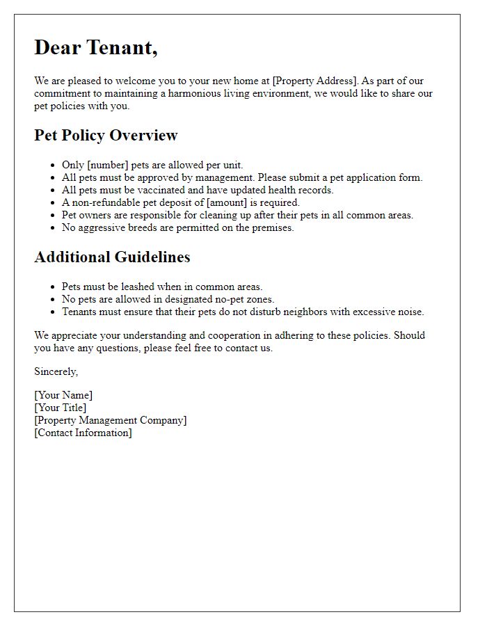 Letter template of rental property pet policies