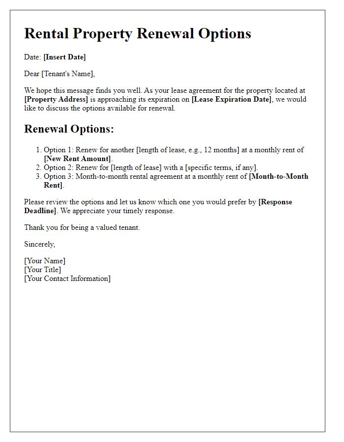 Letter template of rental property renewal options