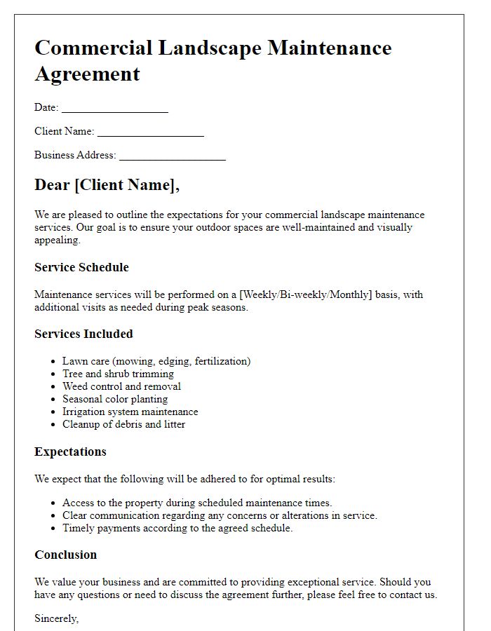 Letter template of commercial landscape maintenance expectations