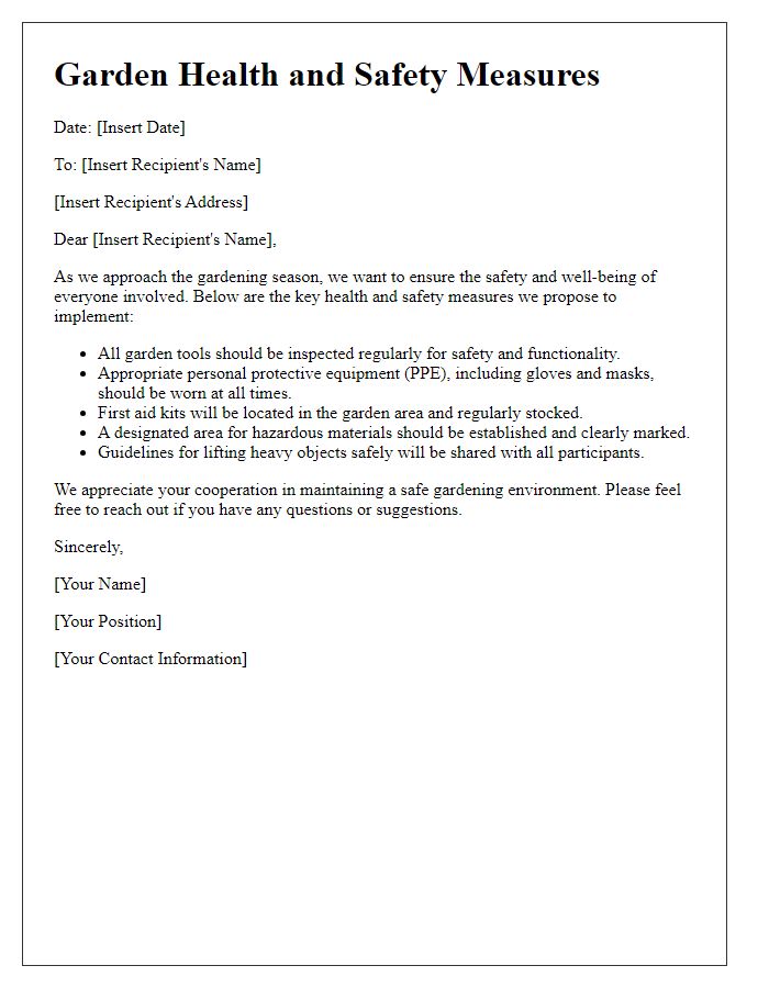 Letter template of garden health and safety measures