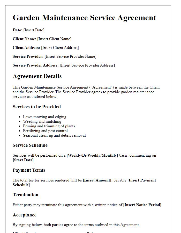 Letter template of garden maintenance service agreement