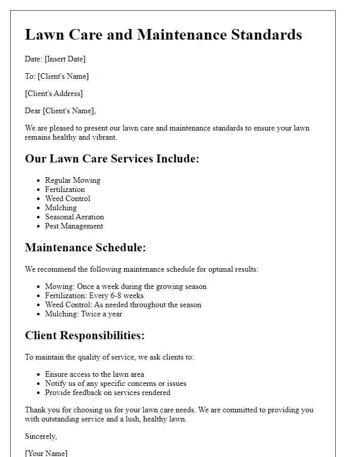 Letter template of lawn care and maintenance standards