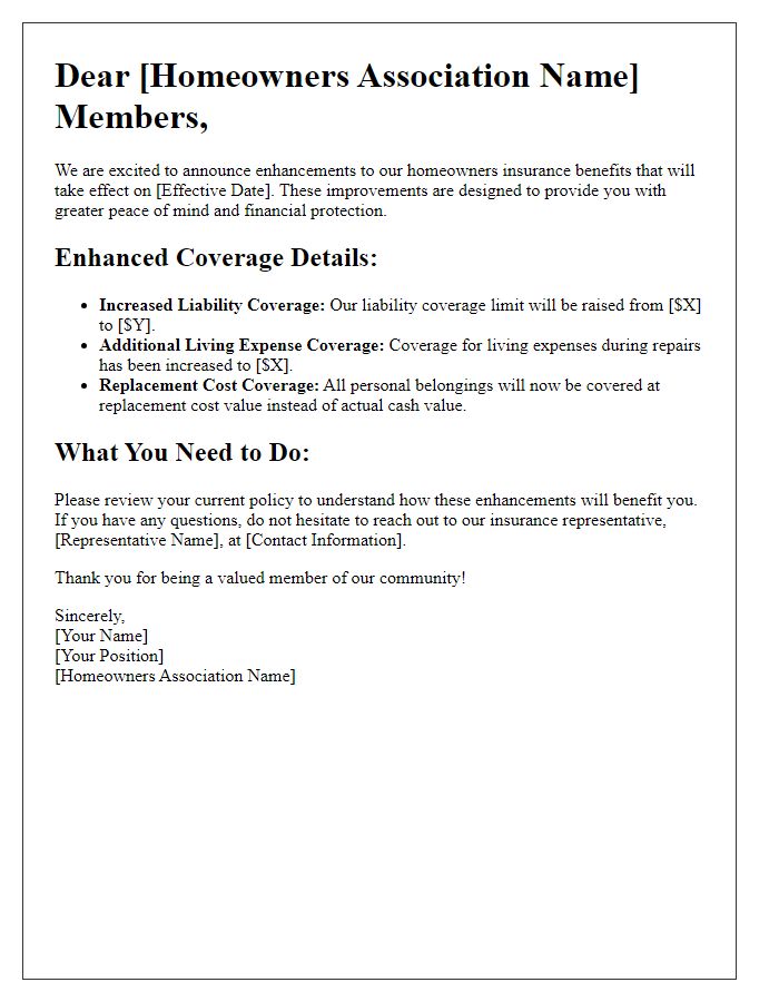 Letter template of HOA insurance benefits enhancement