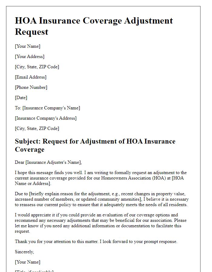 Letter template of HOA insurance coverage adjustment request