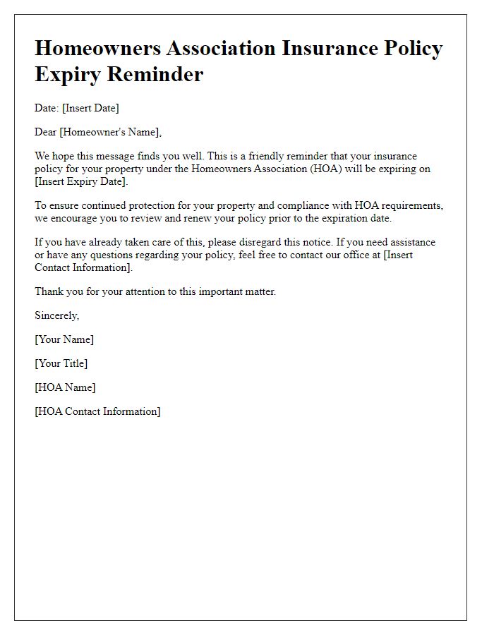 Letter template of HOA insurance policy expiry reminder