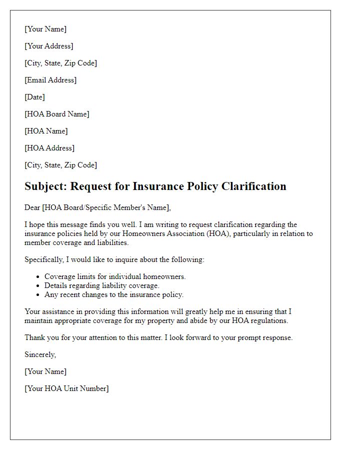 Letter template of HOA member insurance policy clarification