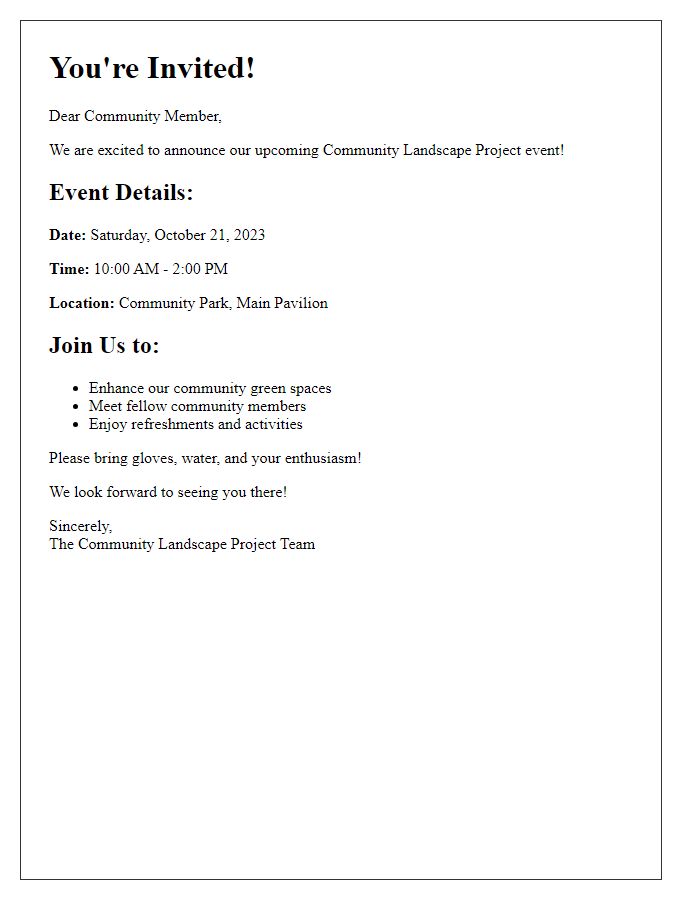 Letter template of community landscape project event invitation