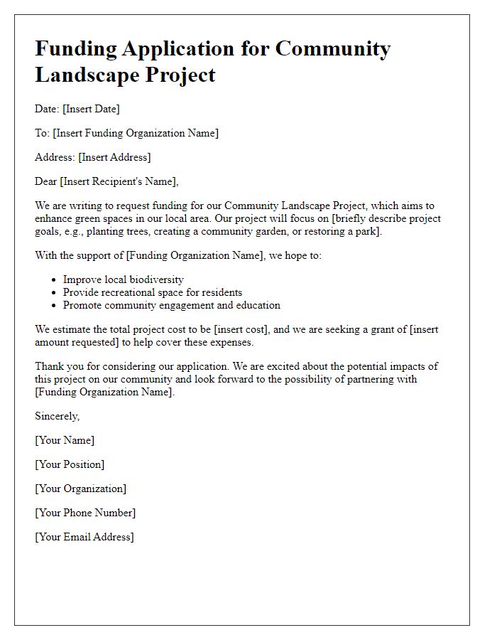 Letter template of community landscape project funding application