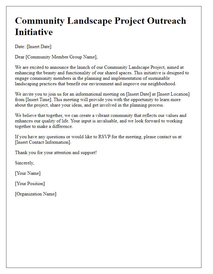 Letter template of community landscape project outreach initiative