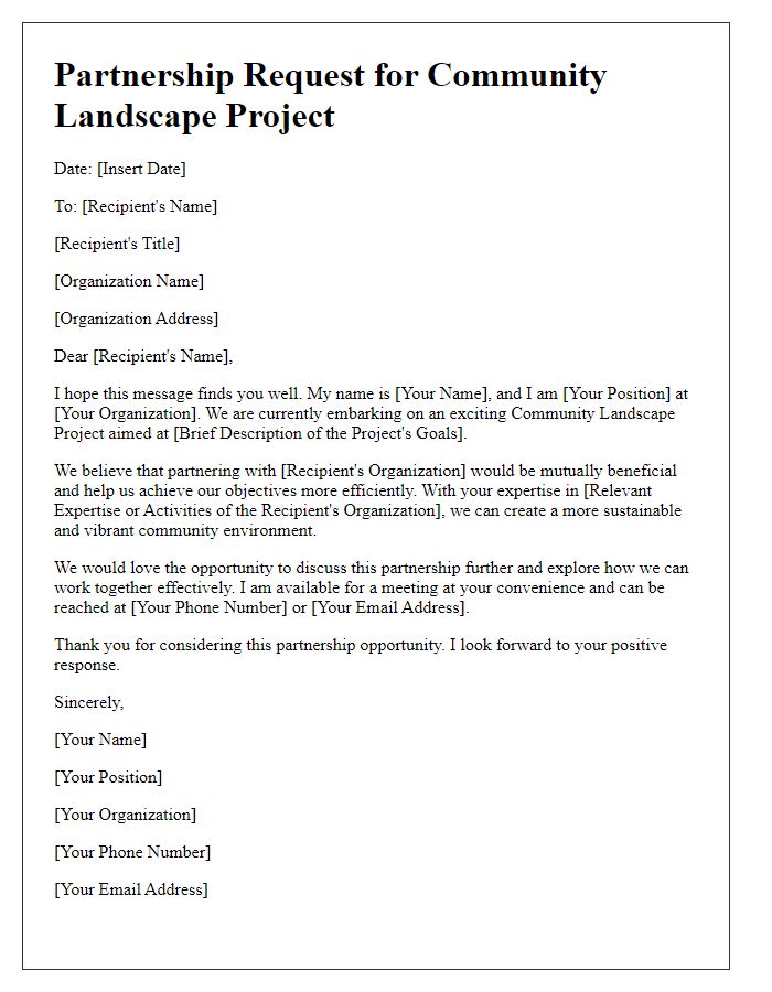 Letter template of community landscape project partnership request