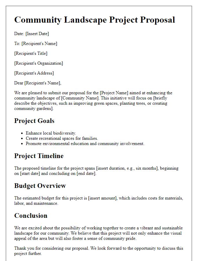 Letter template of community landscape project proposal