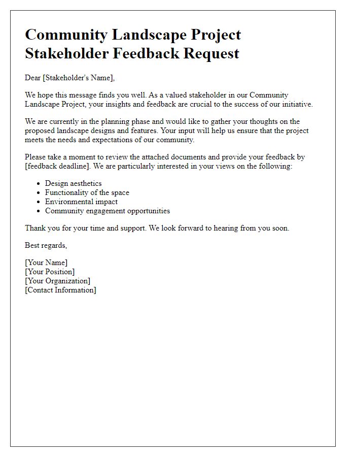 Letter template of community landscape project stakeholder feedback request