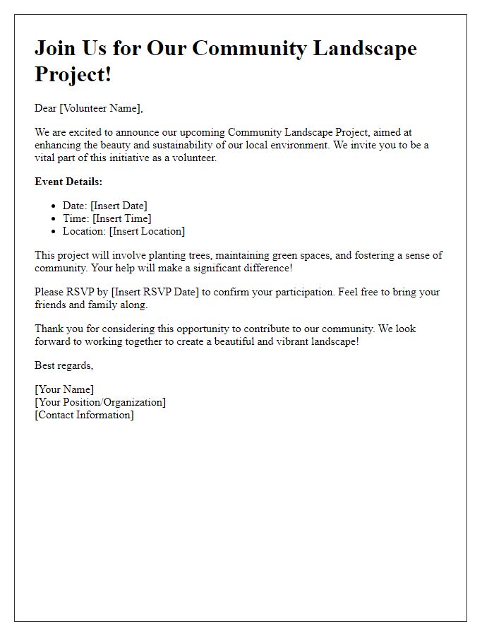 Letter template of community landscape project volunteer invitation