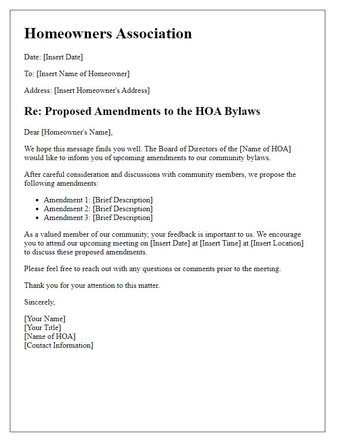 Letter template of HOA Amendment Communication