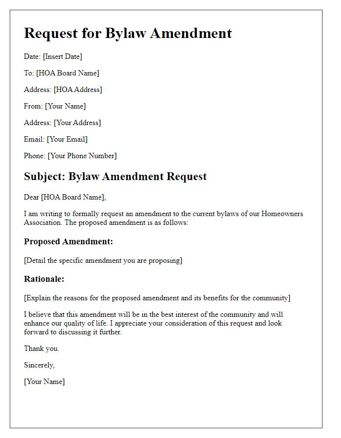 Letter template of HOA Bylaw Amendment Request