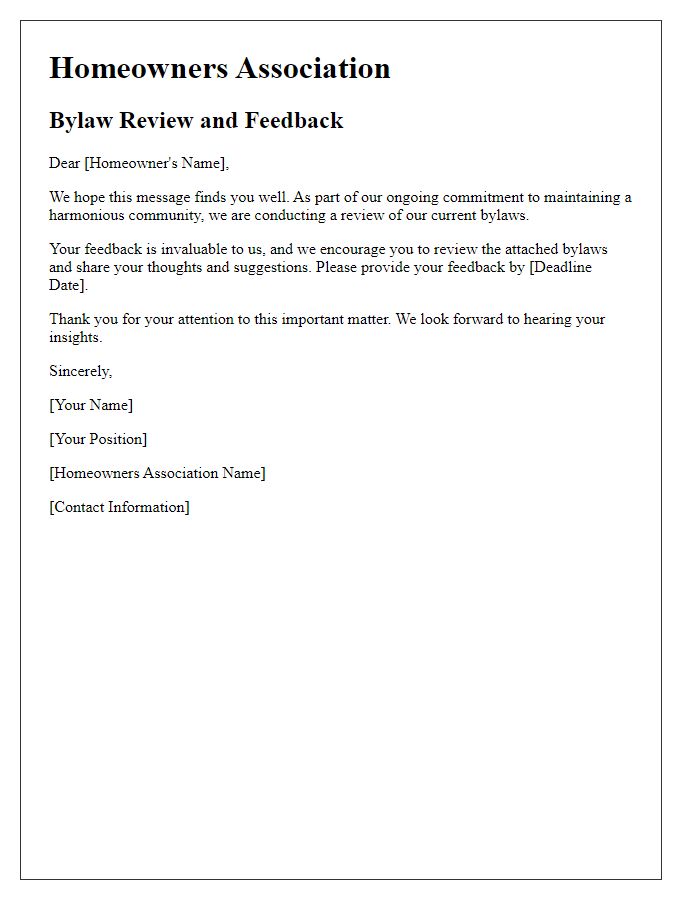 Letter template of HOA Bylaw Review and Feedback