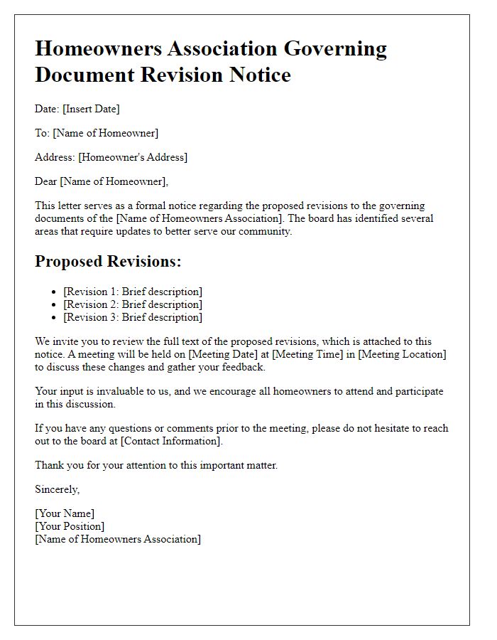 Letter template of HOA Governance Revision Notice