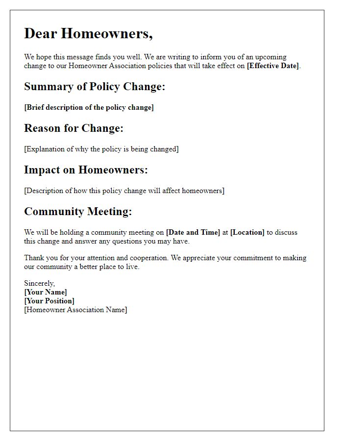 Letter template of HOA Policy Change Announcement