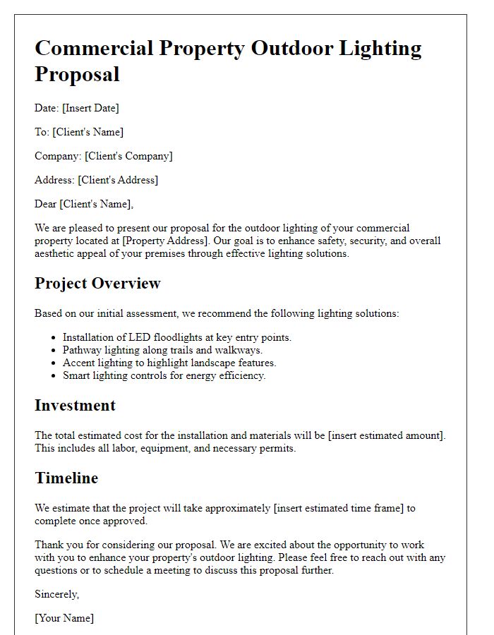 Letter template of commercial property outdoor lighting proposal