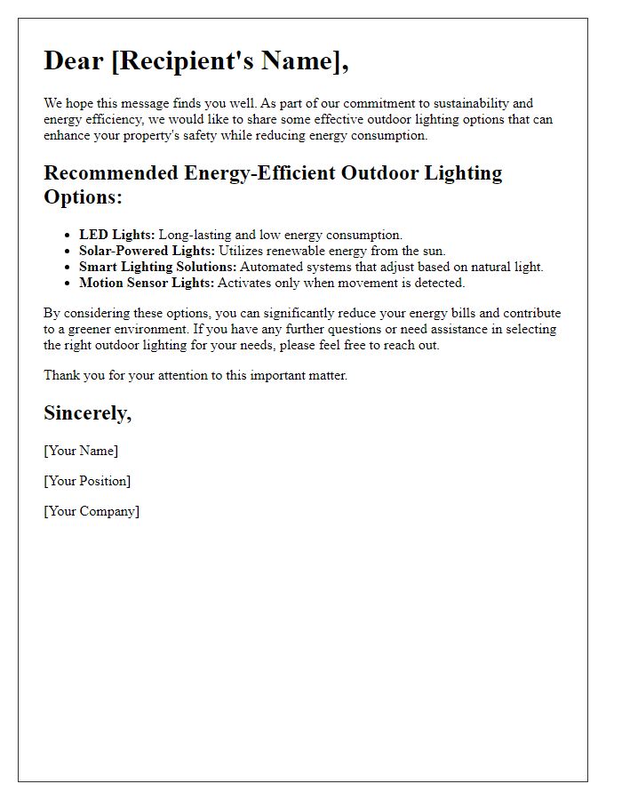 Letter template of energy-efficient outdoor lighting options