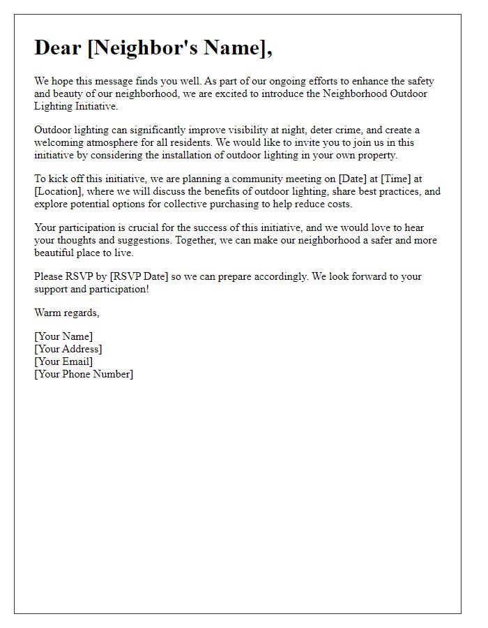 Letter template of neighborhood outdoor lighting initiative