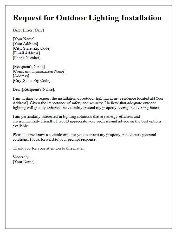 Letter template of residential outdoor lighting request